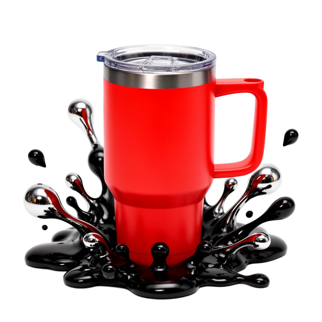 Termo promocional rojo con splash de tinta negra
